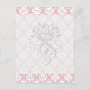 rosa-weiße Creme-Damast-Muster Postkarte