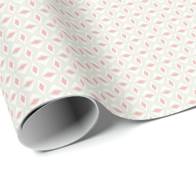 Rosa weiße Diamanten auf Cremeumrandpapier Geschenkpapier (Rolleneckpunkt)
