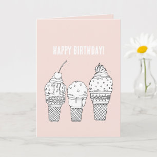 Rosa Weiße Eiscreme-Kegel Geburtstag Karte