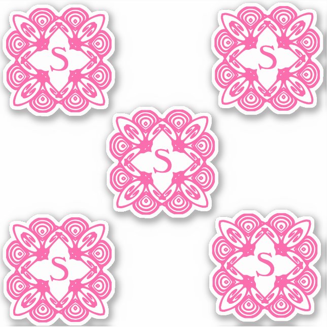 Rosa Weiße Elegante Monogram 4Sarah Aufkleber (Vorderseite)