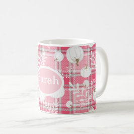 Rosa-weiße Fallmuster mit Kürbis und Name Kaffeetasse