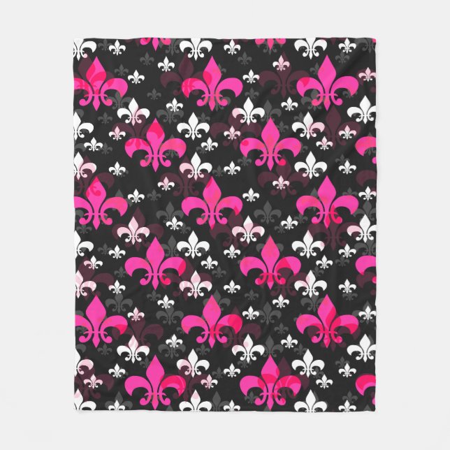 Rosa weiße Fleur de Lis Fleecedecke (Vorderseite)
