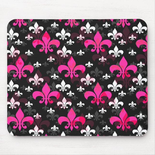 Rosa Weiße Fleur De Lis  Mousepad (Vorne)