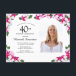 Rosa Weiße Flora 40. Geburtstag Einladungspostkarte<br><div class="desc">Schöne Stiefmütterchen in Rosa und Weiß sind in dunkelgrünen Blätter eingebettet. 40. Geburtstagsfeier und der Name der Person ist in einem großen Text geschrieben. Auf der Rückseite der Postkarte gibt es mehr Platz, um Ihren Gästen eine besondere Nachricht zu geben. Der gesamte Text kann bearbeitet werden. Die ideale Wahl für...</div>