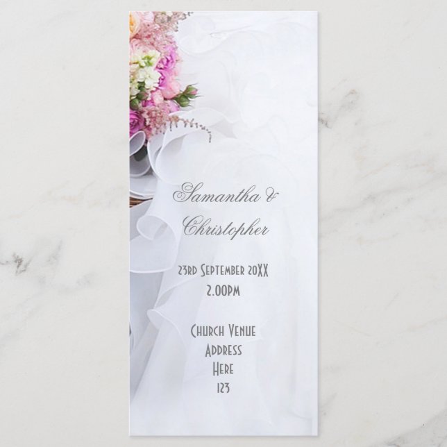 Rosa weiße florale kirchliche Hochzeitsprogramm Programm (Vorderseite)