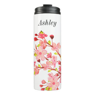 Rosa weiße florale Kirschblüte Thermosbecher