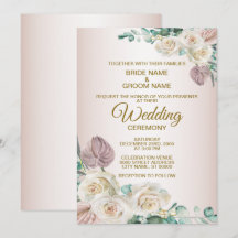 Rosa Weiße Florale Wasserfarbe Greenery Hochzeit