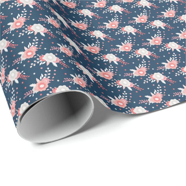 Rosa Weiße Flornblauer Blau Geschenkpapier (Rolleneckpunkt)