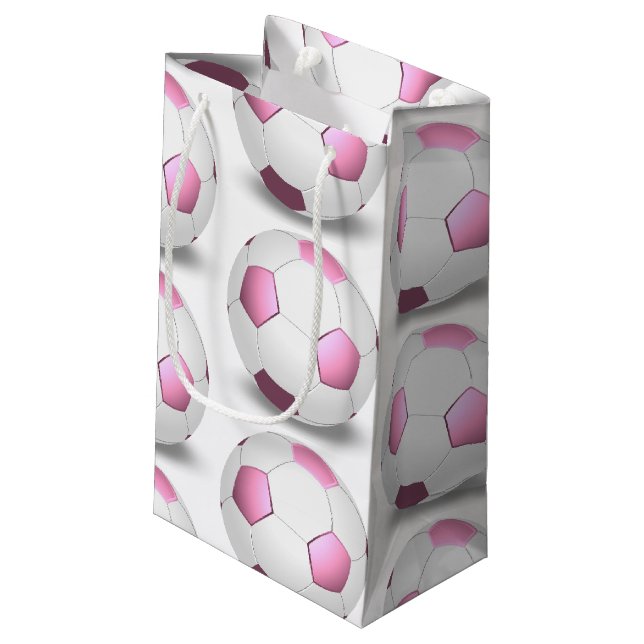 Rosa-weiße Fußball Kleine Geschenktüte (Rückseite Schrägansicht)