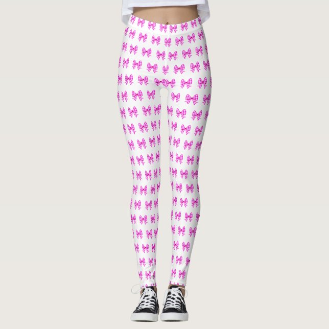 Rosa-weiße Gingham-Bogen Leggings (Vorderseite)