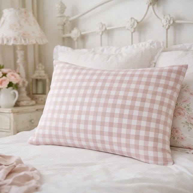 Rosa-weiße Gingham-Karomuster Kissenbezug (A pink and white gingham plaid pillow case.)