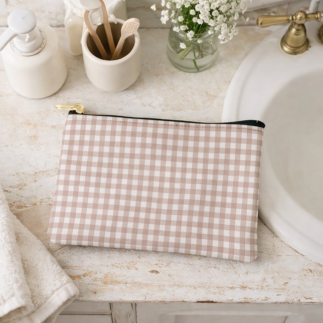 Rosa-weiße Gingham-Karomuster Zubehörtasche (An accessory bag with a pretty pink & white gingham plaid pattern.)