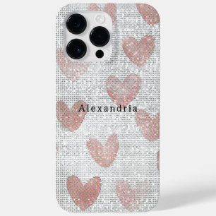 Rosa weiße Glitzerherzen Case-Mate iPhone 14 Pro Max Hülle