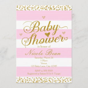 Rosa Weiße & Gold BABY SHOWER Mädchen Einladungen