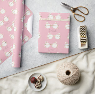 Rosa weiße Hasenohren Brille Lächeln Geschenkpapier