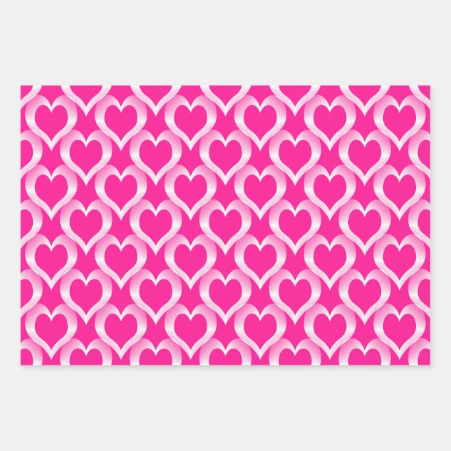 Rosa Weiße Herzen Muster Geschenkpapier Set (Vorderseite)