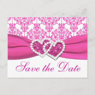Rosa, weiße Herzklopfe Save the Date Postkarte