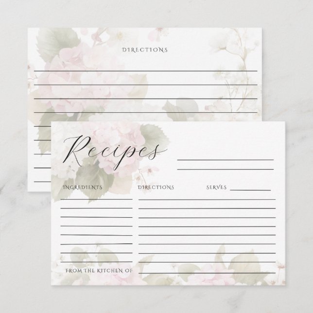 Rosa Weiße Hortensien Elegante Rezeptkarte RSVP Karte (Vorne/Hinten)