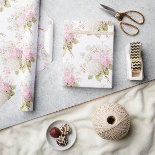Rosa weiße Hortensien Florale Eleganz Geschenkpapier