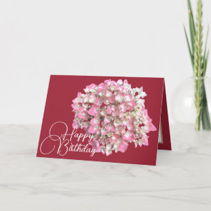 Rosa/weiße Hydrangea Blush Hintergrund Happy Birth Karte