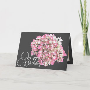 Rosa/weiße Hydrangea Grauer Hintergrund Happy Birt Karte