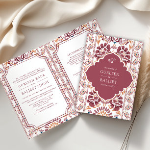 Rosa, weiße Ikat in einer Sikh-Hochzeit Einladung