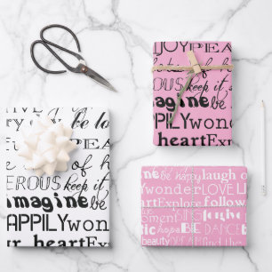 Rosa Weiße Inspirierende Worte Geschenkpapier Set