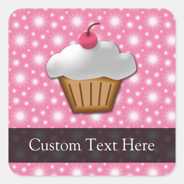 Rosa/Weiße Kirsche Cupcake Quadratischer Aufkleber (Vorderseite)