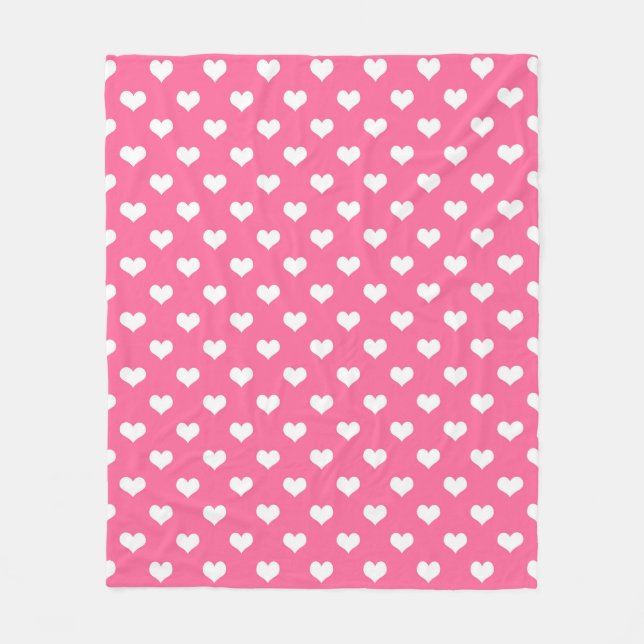 Rosa Weiße Liebe Herzdesign Fleecedecke (Vorderseite)