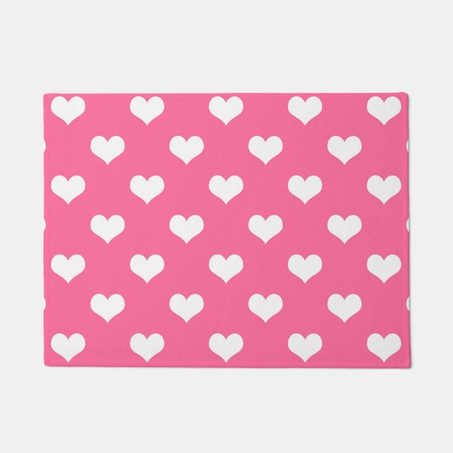 Rosa Weiße Liebe Herzdesign Fußmatte (Vorderseite)