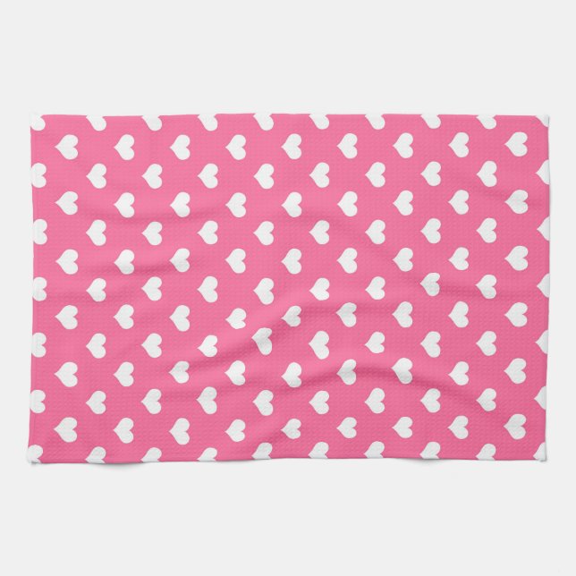 Rosa Weiße Liebe Herzdesign Geschirrtuch (Horizontal)