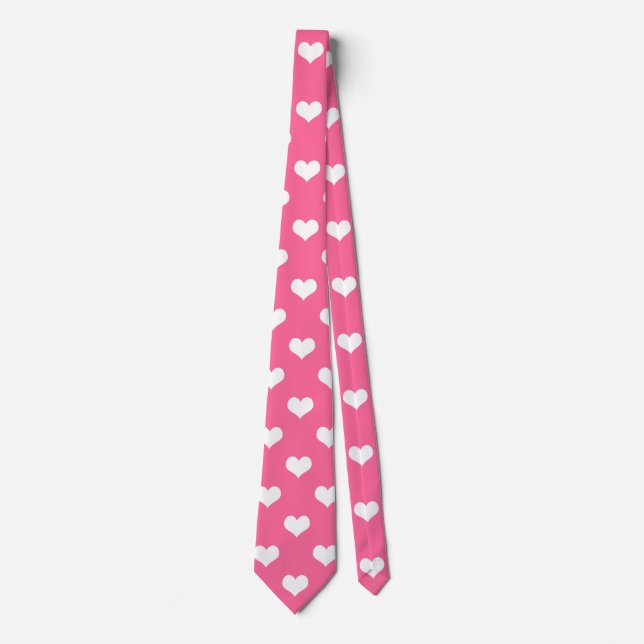 Rosa Weiße Liebe Herzdesign Krawatte (Vorderseite)