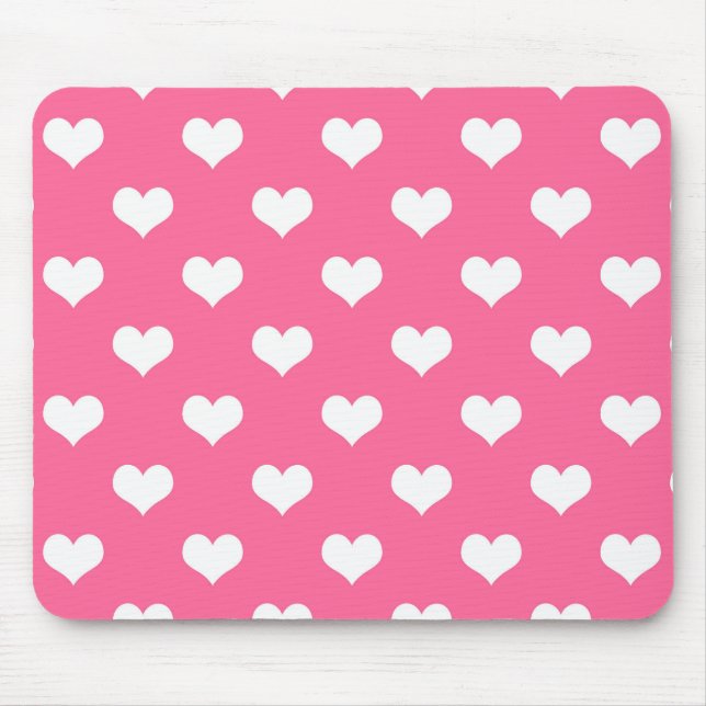 Rosa Weiße Liebe Herzdesign Mousepad (Vorne)