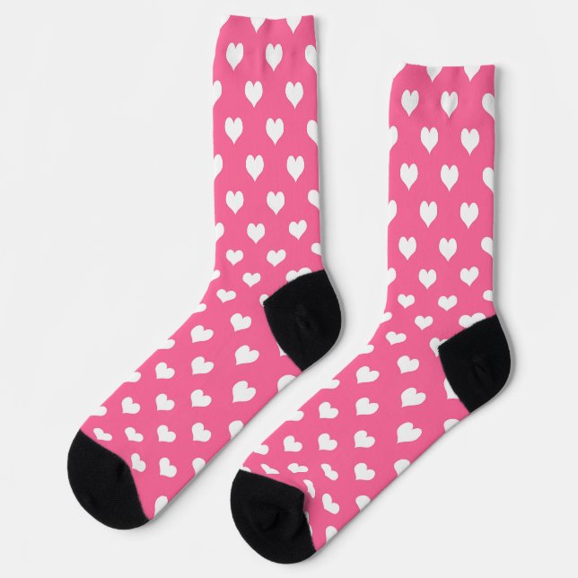 Rosa Weiße Liebe Herzdesign Socken (Linkes Detail)
