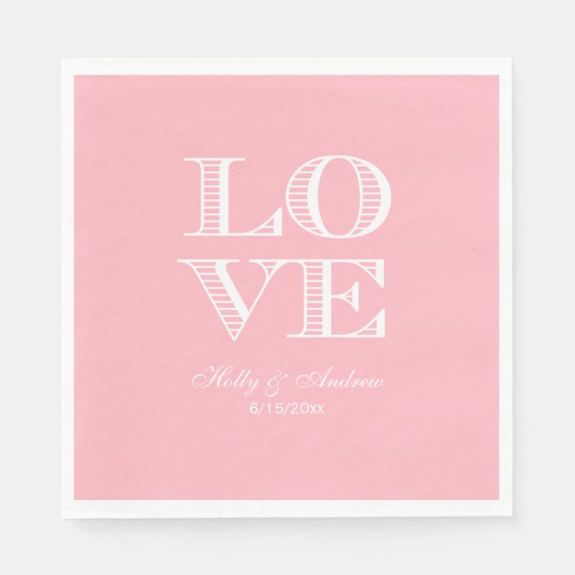 Rosa, weiße LIEBE Napkins Serviette (Vorderseite)