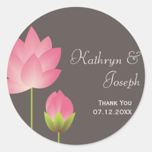 Rosa, weiße Lotus Blume Moderne graue Gastgeschenk Runder Aufkleber