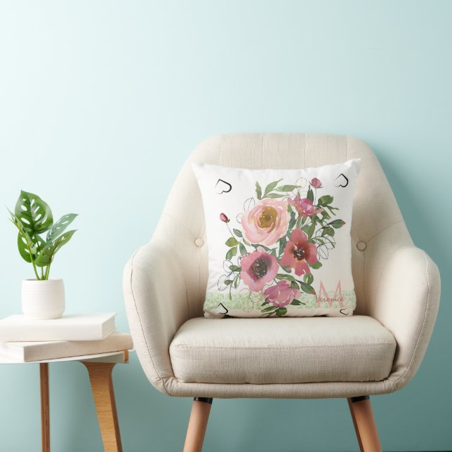 Rosa weiße Monogramm Kissen (Stuhl )