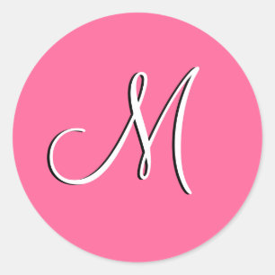Rosa weiße Monogramm M Einladung zum Hochzeitsfeie Runder Aufkleber