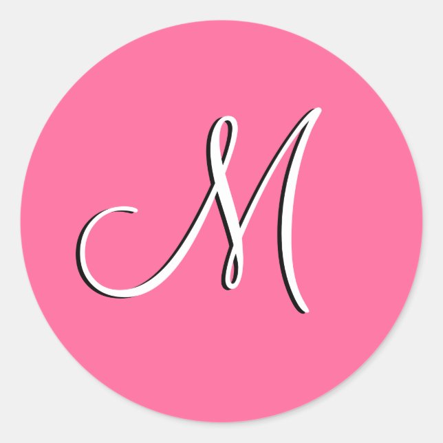 Rosa weiße Monogramm M Einladung zum Hochzeitsfeie Runder Aufkleber (Vorderseite)