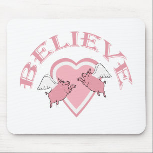 Rosa weiße niedliche Fliegen-Schweine glauben Mousepad