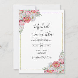 Rosa-weiße Peony-Hochzeit Einladung