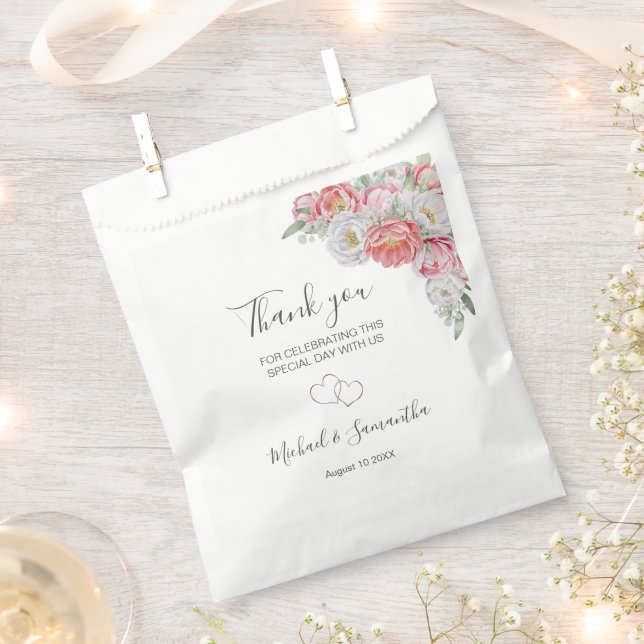 Rosa-weiße Peony-Hochzeit Geschenktütchen (Ausgeschnitten)