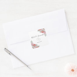 Rosa-weiße Peony-Hochzeit Quadratischer Aufkleber
