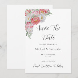 Rosa-weiße Peony-Hochzeit Save The Date