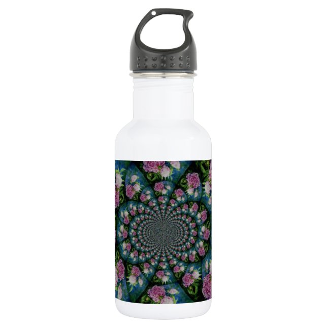 Rosa, weiße Perle, Blumenmandala Edelstahlflasche (Vorderseite)