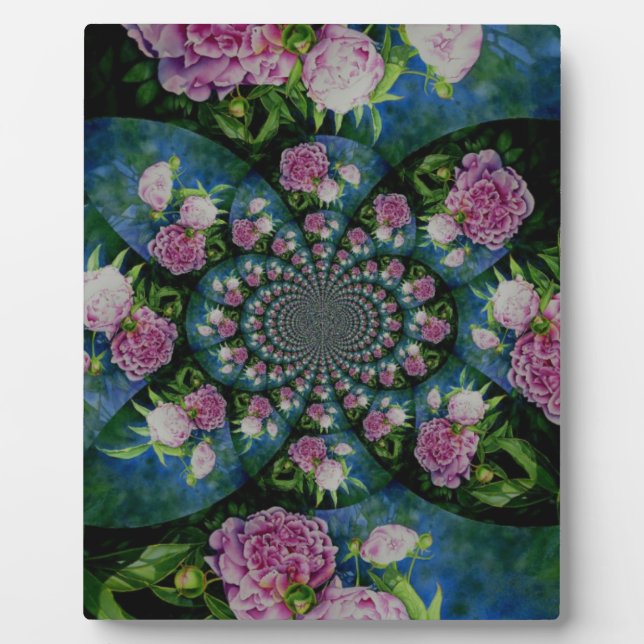 Rosa, weiße Perle, Blumenmandala Fotoplatte (Vorderseite)