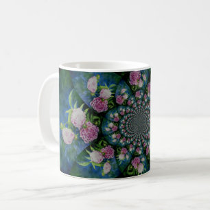 Rosa, weiße Perle, Blumenmandala Kaffeetasse
