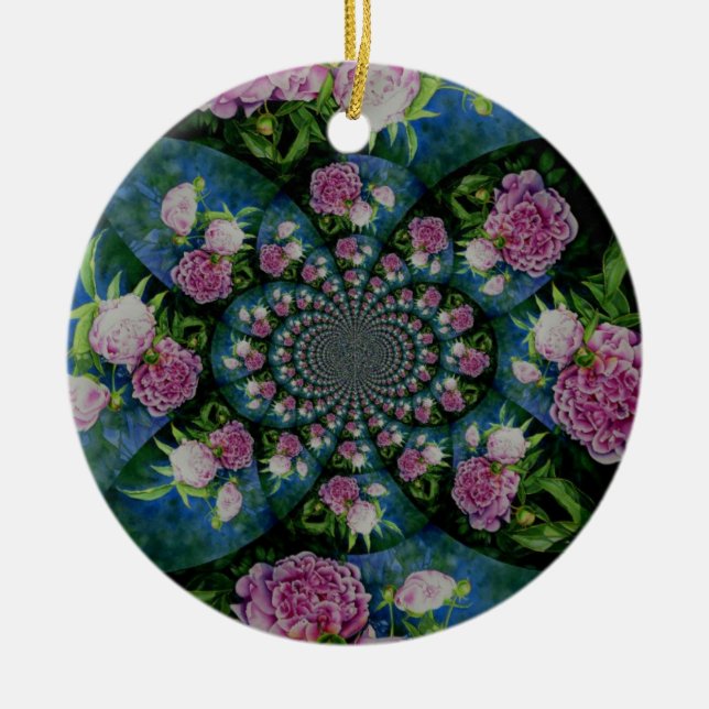 Rosa, weiße Perle, Blumenmandala Keramikornament (Vorne)