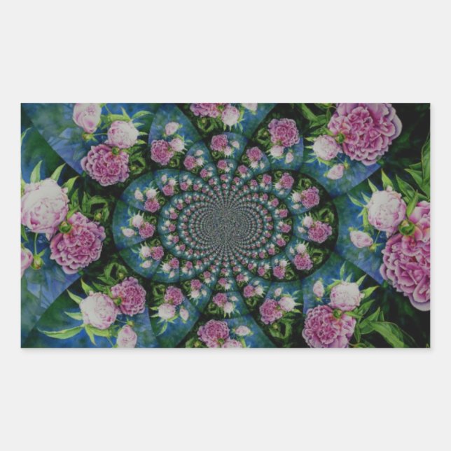 Rosa, weiße Perle, Blumenmandala Rechteckiger Aufkleber (Vorderseite)
