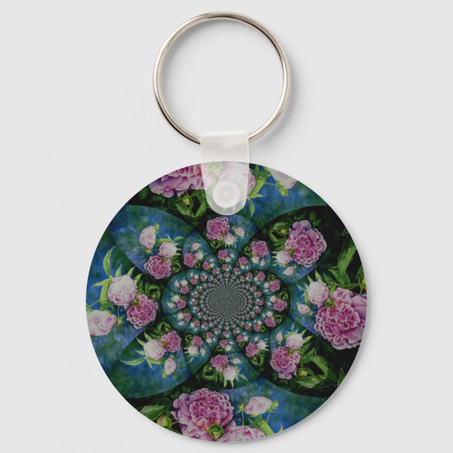Rosa, weiße Perle, Blumenmandala Schlüsselanhänger (Vorderseite)